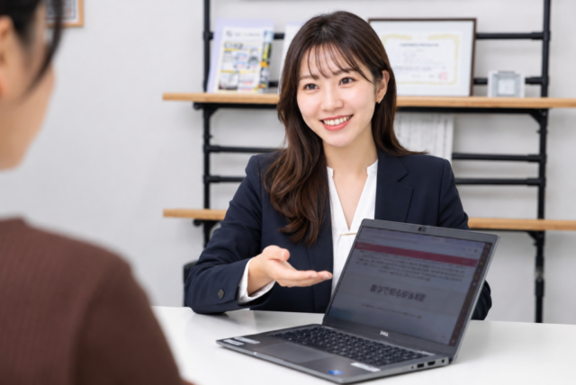 LPガス女性社員とパソコン